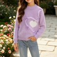 thumbnail image 3 of Afuyipoi Girls Heart Print Long Sleeve Pullover Sweater for Kids Size 3-13Y Winter Warm Casual Wear Purple Size 11, 3 of 7