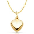 thumbnail image 1 of 14K Yellow Gold Plain Heart Charm Pendant with 1.9mm Figaro 3+1 Chain Necklace - 20", 1 of 8