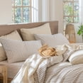 thumbnail image 3 of MooMee Striped Pillowcases 100% Washed Cotton Linen Like Textured Envelope Closure Set of 2 (Tannish Linen Grey& White Wide Stripes, King), 3 of 5