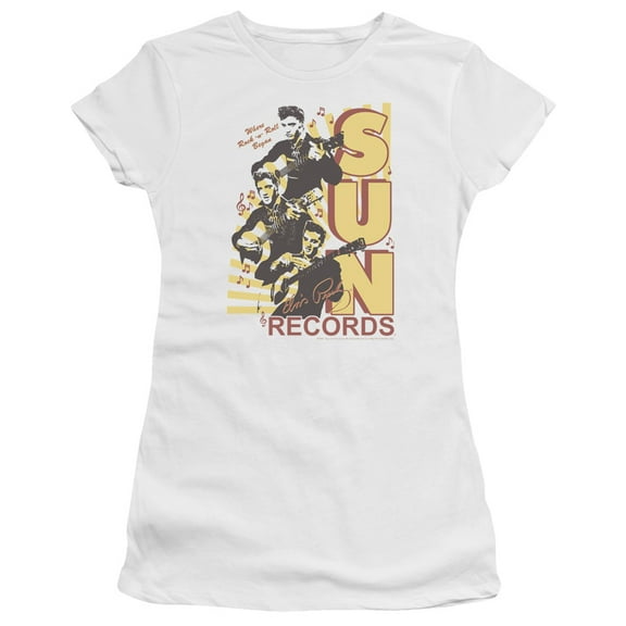 Sun - Tri Elvis - Juniors Teen Girls Cap Sleeve Shirt - Medium