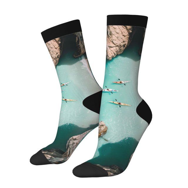 Lukts Chaussettes de Plage Turquoise Motif Kayak pour Femmes, Chaussettes Mi-Mollet à Contrôle d'Humidité