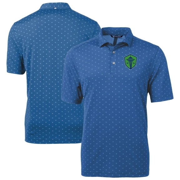 Men's-Cutter & Buck  Blue Seattle Sounders FC Virtue Eco Pique Tile Print Recycled Polo