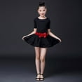 thumbnail image 2 of Girls Gymnastics Leotards Latin Ballet Party Dance Wear Ballroom Dance Three Piece Dress with Belt Teen Girl Clothes Black 8-9 Years, 2 of 5