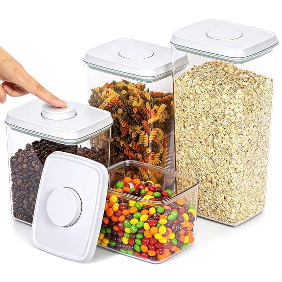 ACDANC Airtight Food Storage Containers,Top Pop One Button Control,4-Piece Bpa Free Airtight Storage Containers with Lids,Clear