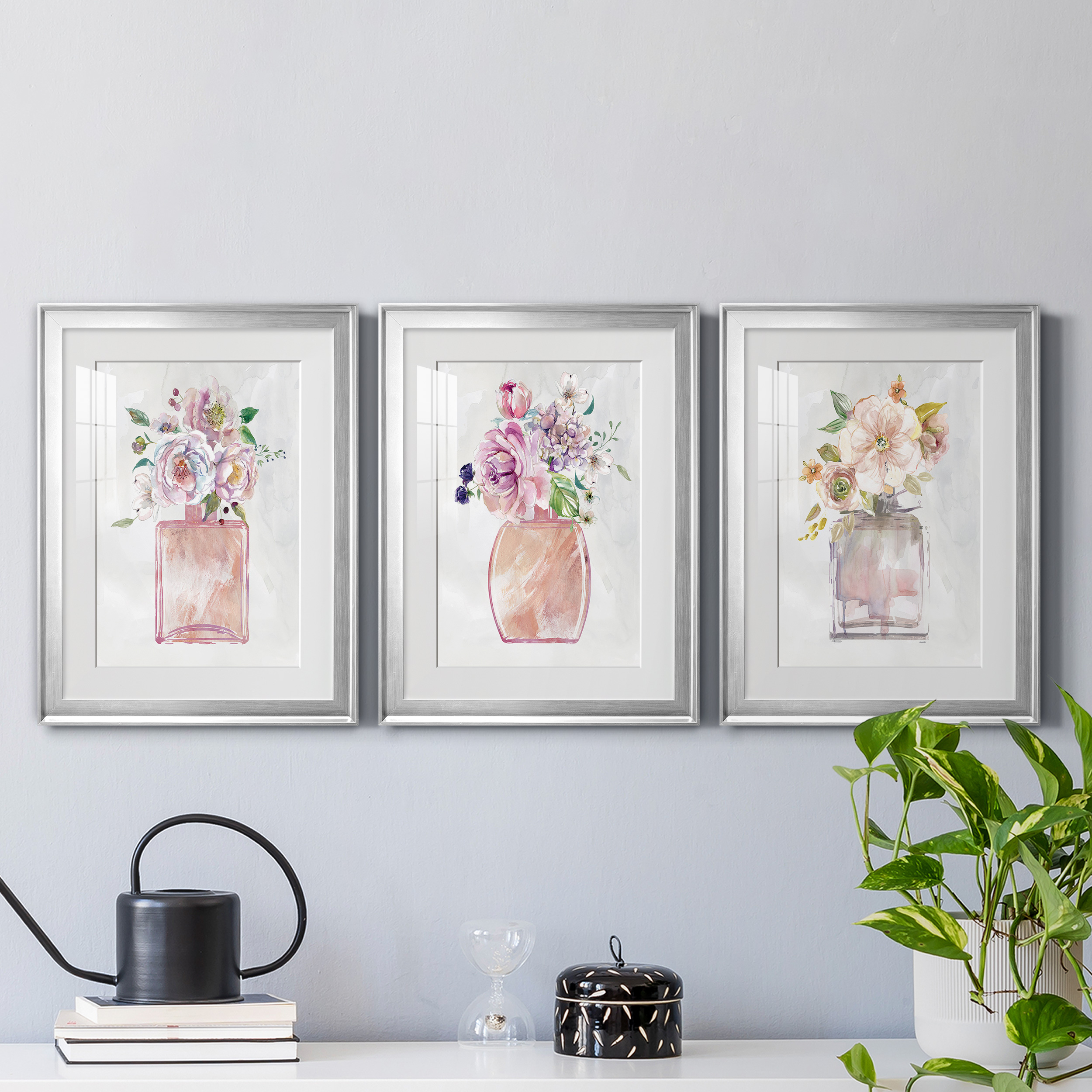 Fragrance of Summer I Premium Framed Prints Set of 3 - Ready to Hang - 22 x 30 Each - Silver Frame
