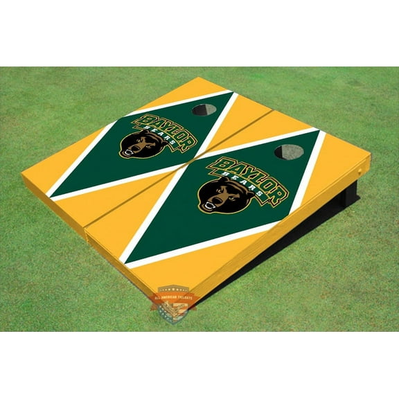 Baylor University Bear Head Hunter Green And Yellow Matching Diamond Cornhole Boards