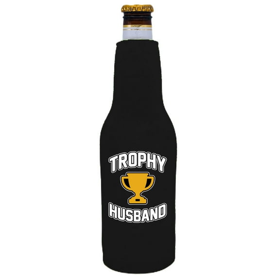 Trophy Husband Beer Bottle Coolie (Black)