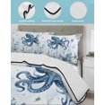 thumbnail image 4 of Quilts Twin-XL Size Bedding Set, Blue Octopus Coastal Lightweight Quilted Comforter, Beach Starfish Nautical Coral Ombre Reversible Bedspread Coverlet with Pillow Covers for All Season, 68" x 98", 4 of 7