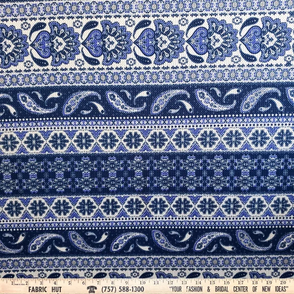 Liverpool Knit Paisley Stripe Blue/White 58" Fabric By The Yard