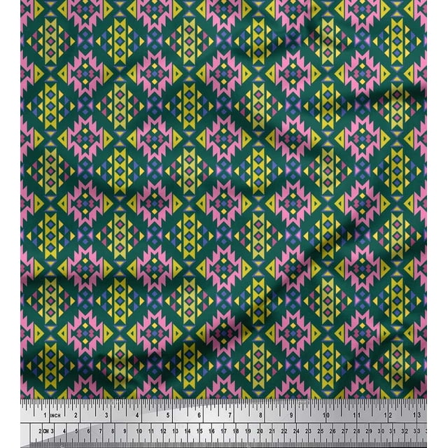 Soimoi Viscose Chiffon Fabric Aztec Geometric Print Sewing Fabric Yard 42 Inch Wide