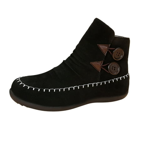 

DVKOVI Womens Boots Cowboy Boots for Women Ankle Booties Ladies Fashion Retro Winter Plush Solid Suede Button Decoration Flat Bottom Short Boots Flat Heel Cowboy Boots Women Black 41