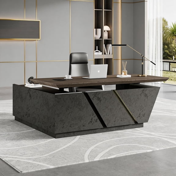 78.7 Inch Adjustable Executive Desk - Luxury L Shaped Desk with Drawers File Cabinets