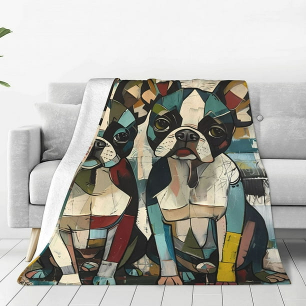 Balery Colorful Bulldog Duo Manta de Felpa Suave y Acogedora – Cobija de Franela Aterciopelada para Cama, Lavable y Cálida para Sofá, Mascotas, Transpirable-40"x30"