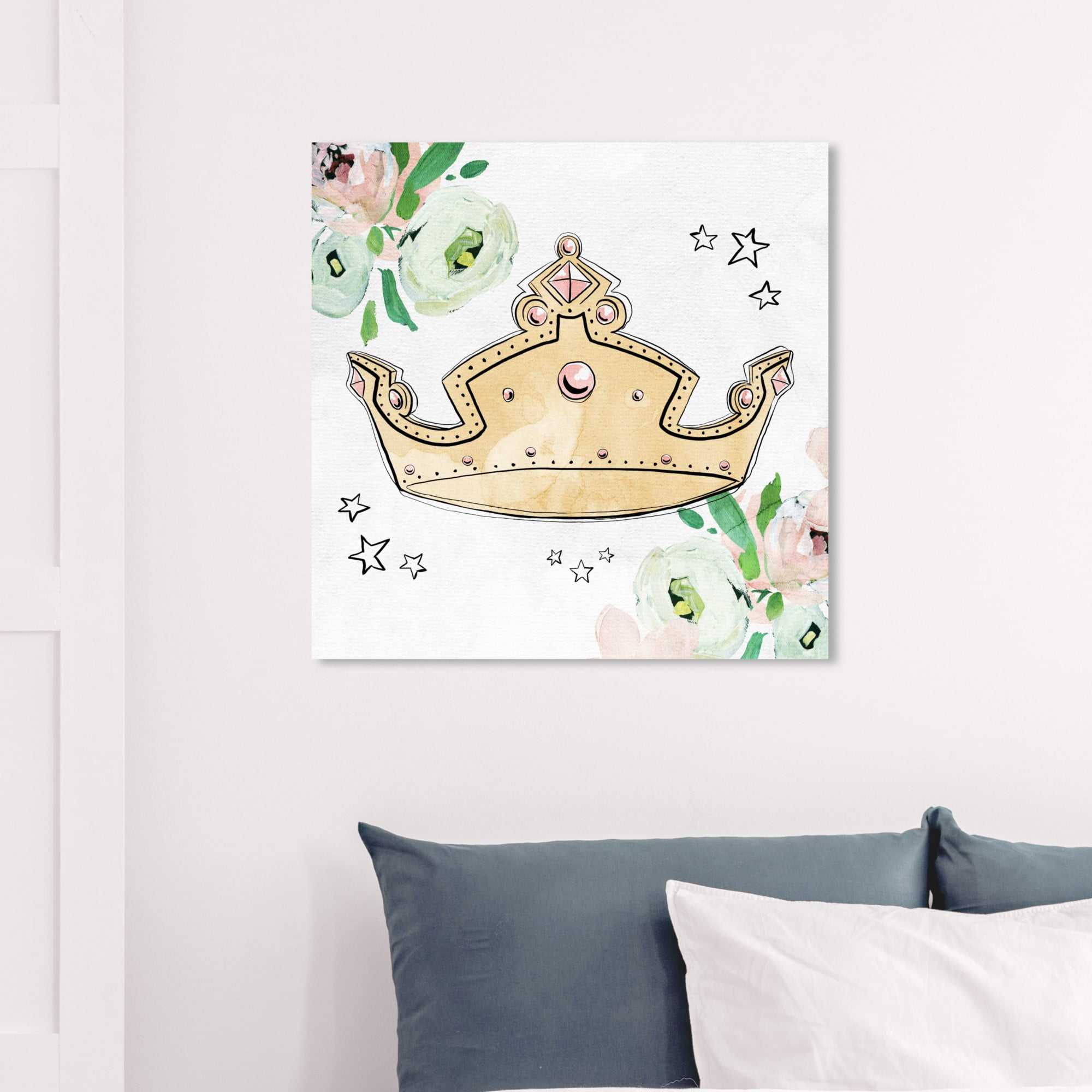 Wynwood Studio 'Scribble Tiara' Fantasy and Sci-Fi Wall Art Canvas Print - Gold, White, 20" x 20"