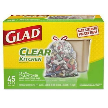 Drawstring Can Liner, Clear, Pk45