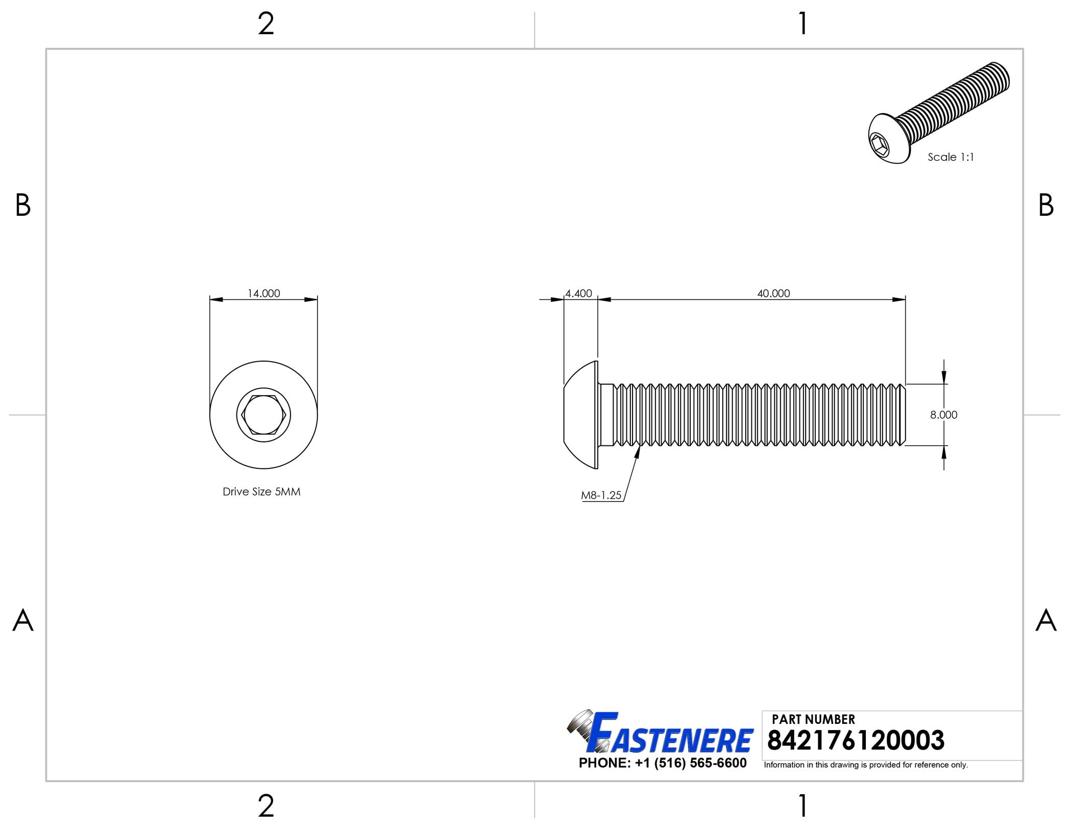 Fastenere Button Head Socket Cap Screws - M8-1.25 x 40MM (25-pack) Stainless Steel 18-8, Full Thread, Plain Finish, Flat Point, ISO 7380 Metric Screw Set, Easy to Install w/ Allen Hex Socket Drive