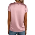 thumbnail image 4 of Miluxas Womens Short Sleeve Satin Silk Blouses, Crewneck, Loose Fit with Roll Up Sleeve, Tunic Tops for Casual Work Pink L(L), 4 of 7