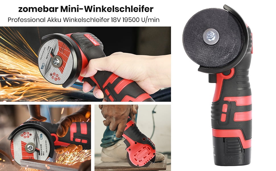 18V Cordless Mini Angle Grinder - 550W Power with 2 Batteries & Charger, 10mm Cutting Capacity, Compact 8.3" Design for Metal/Wood Cutting & Polishing (Includes 2 Grinding Discs)
