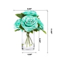 thumbnail image 3 of Enova Home Artificial 5 Large Heads Velvet Roses Flowers Arrangement in Clear Glass Vase with Faux Water (Aqua), 3 of 3