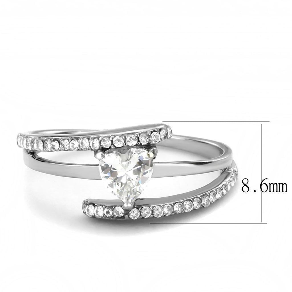 Womens Silver Rings High polished (no plating) 316L Stainless Steel Ring with AAA Grade CZ in Clear DA361