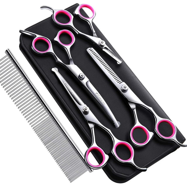 Ensemble de Ciseaux de Toilettage pour Chats et Chiens 4 Pcs en Acier Inoxydable Kit de Taille-Haie Professionnel - Ciseaux de Toilettage pour Chiens, Chats et Autres Animaux