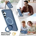 thumbnail image 4 of Magnetic for Samsung Galaxy S25 Case, Shock-Absorbent Anti-Fingerprint Matte Protective Back Cover with Ring Kickstand, Anti-Scratch PC+TPU Non-Slip Slim Wireless Charging Case, Blue, 4 of 6