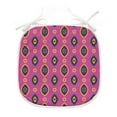 thumbnail image 1 of Yellow and Purple Dining Chair Pad, Vertical Stripes on Geometric, Water Resistant Pillow with Straps for Kitchen Seats, 4 Pieces Set, Hot Pink Dark Taupe, by Ambesonne, 1 of 5