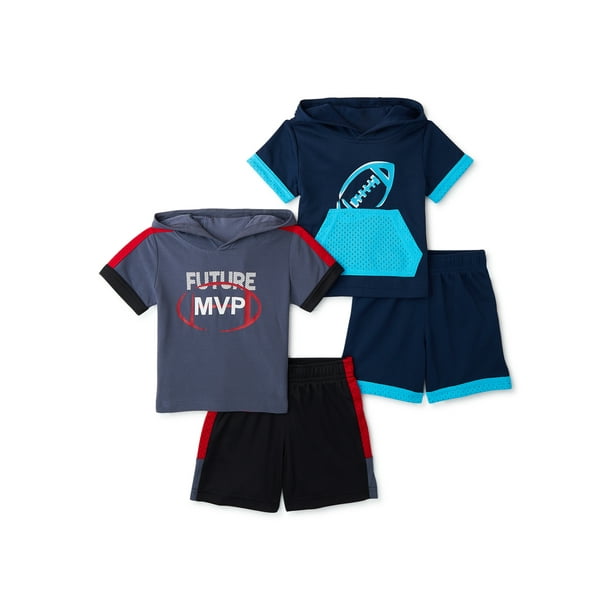 Athletic Works Baby Boys Short Sleeve Hoodie and Shorts, 2Piece Set
