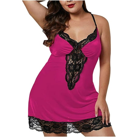 

Plus Size Lingerie for Women Sexy Lace Trim Strap Chemise Nightgown Satin Teddy Babydoll Sleepwear Pajamas Nightie