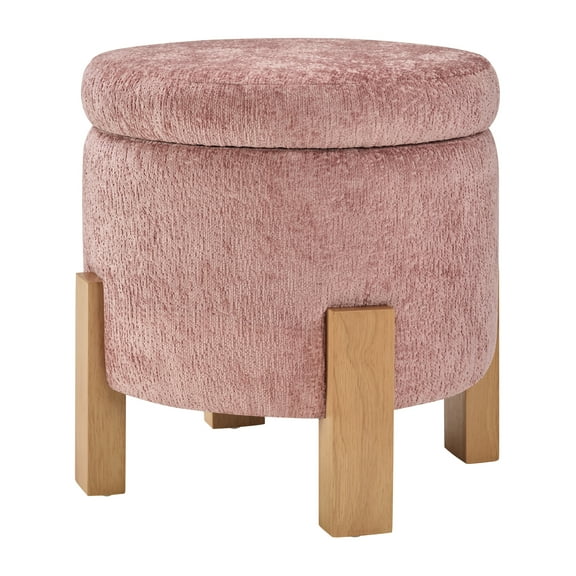 Annie Storage Ottoman in Rose Fabric with Natural Finish Legs