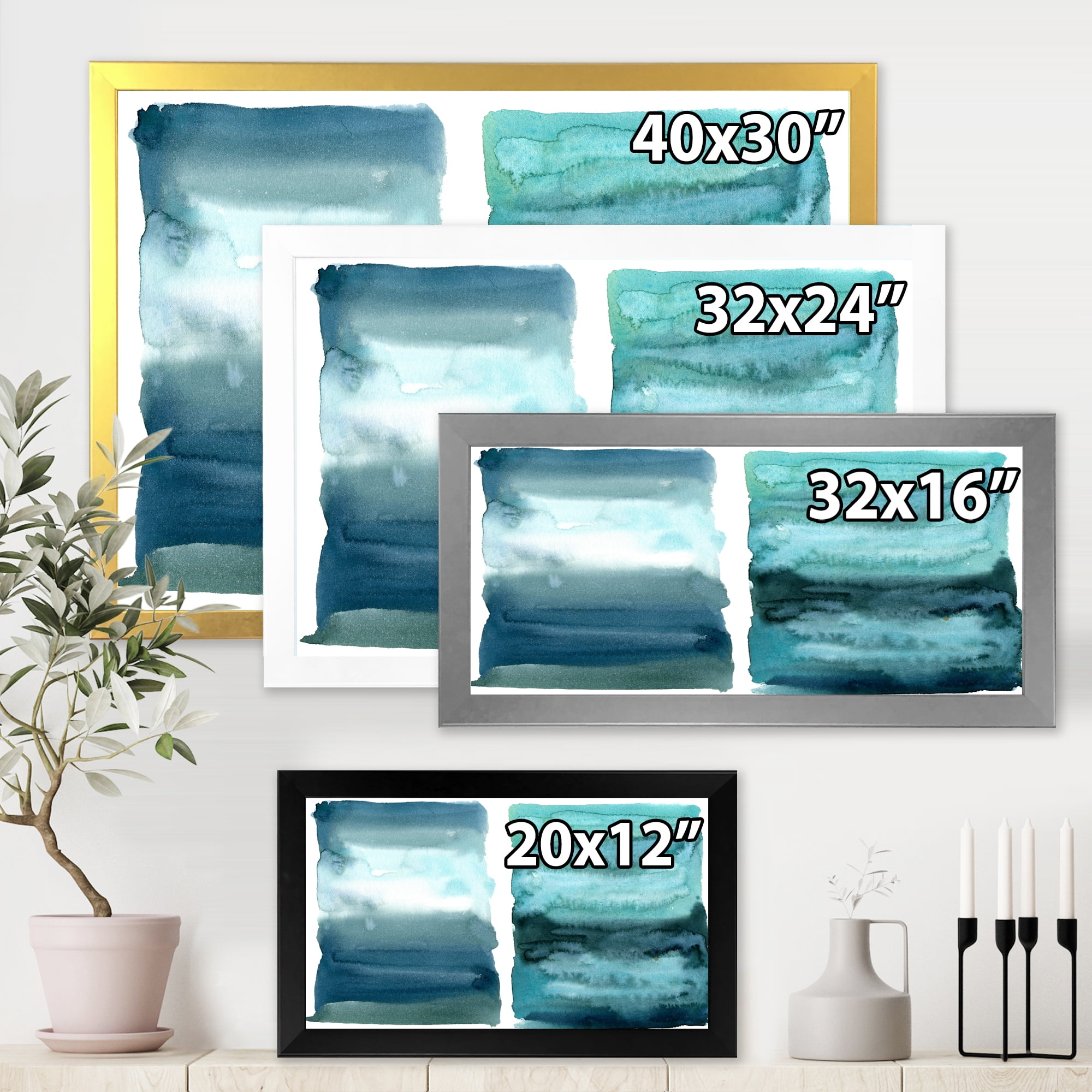 Designart 'Abstract Blue Ocean Aquatic Impression II' Modern Framed Art Print