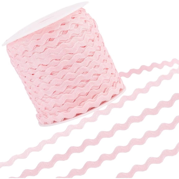 137 Yards Rick Rack Trim for Sewing 3/8 Inch Rac RIC Ribbon Narrow Rickrack Wave Bending Fringe Trim Pearl Pink Zig Zag Polyester S Shaped Lace Woven Fabric with Spool for Crafts diy