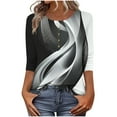 thumbnail image 2 of Viluyesy 3/4 Sleeves T-Shirt Women Round Neck Shirt Tops Relaxed Button Loose Blouse Black Size S, 2 of 7