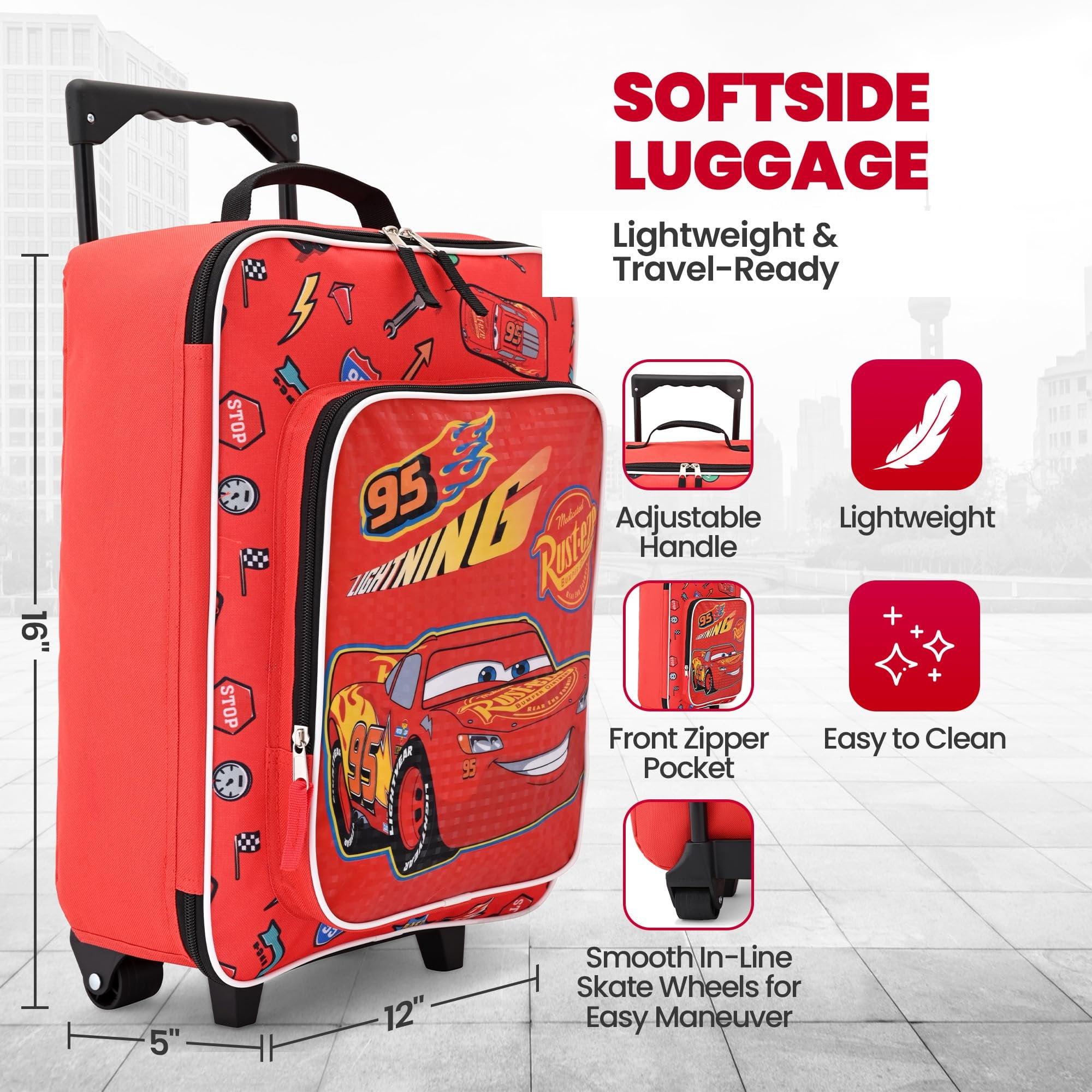 Fast Forward Cars Luggage 16" Soft Side Wheeled Pilot Case- Rolling Suitcase 16x12x5