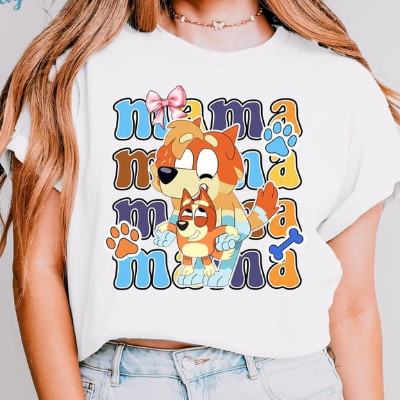 Coquette Bluey Mama Shirt, Bluey Mom Shirt, Coquette Bow Mom Shirt, Blue Dog Mum Shirt, Cool Moms Club Shirt, Mothers Day, Gift For Mom Unisex S-5XL Hot Trending Shirt, Vintage Birthday Gift