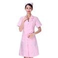 thumbnail image 1 of EeaseMX Uniforme rosa de manga corta para esteticista, enfermería, bata blanca de algodón, ropa de hospital, traje de cuello en V, traje de trabajo, bata de farmacia sin gorro ni pantalón - Talla S, 1 of 7