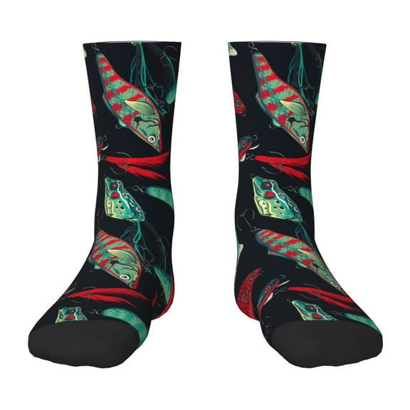 Honeii Fishing Lure Print Children's Colorful Socks,Unisex Kids and Toddlers' Cushioned Sock,Kids Athletic Crew Socks,for Everyday Wear and Sports