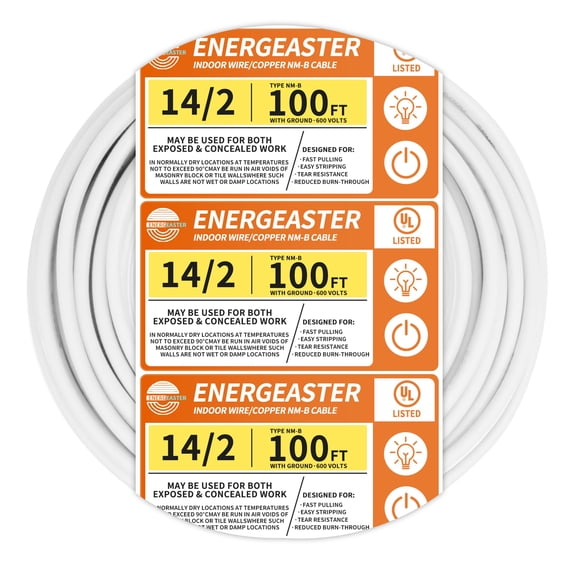 Cable eléctrico Energeaster Solid para interiores, calibre 14, 100 pies
