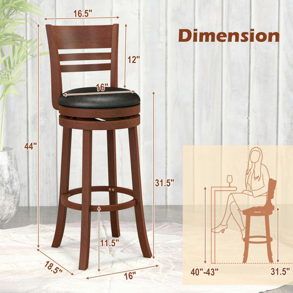Demi Bonn Set of 2 360° Bar Stools with PU Upholstered Seats, Modern Dining Chair with Backrests, Brown