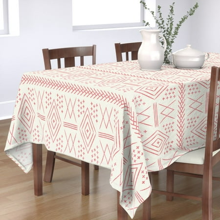

Cotton Sateen Tablecloth 70 x 90 - Vintage Moroccan Red Farmhouse Boho Trendy Arrows Modern Inspired Weathered Look Cream Lines Print Custom Table Linens by Spoonflower