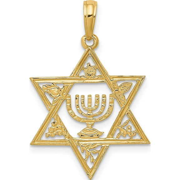 14K Yellow Gold Star Of David With Menorah Pendant (27 X 18) Made In Peru c4452