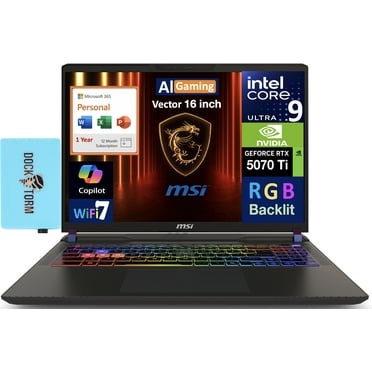 MSI Vector AI Gaming Laptop 16.0in 240Hz WQXGA Display (Intel Ultra 9- 275HX, NVIDIA GeForce RTX 5070 Ti 12GB, 64GB DDR5, 2TB PCIe SSD, Win 11 Pro) w/Microsoft 365 Personal , DKZ USB Port Expander
