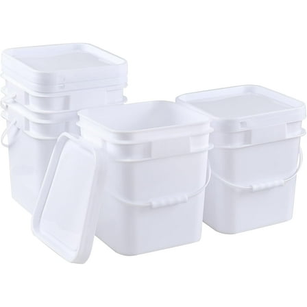 5 Gallon Square Food Plastic Bucket with Lids, White All Purpose Pail with Plastic Handle and Lid, Pack of 4