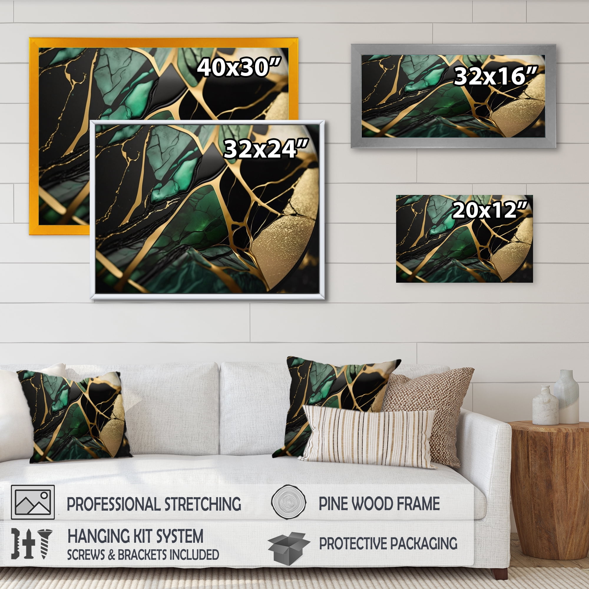 Designart Abstract Geode Green III Canvas Wall Art
