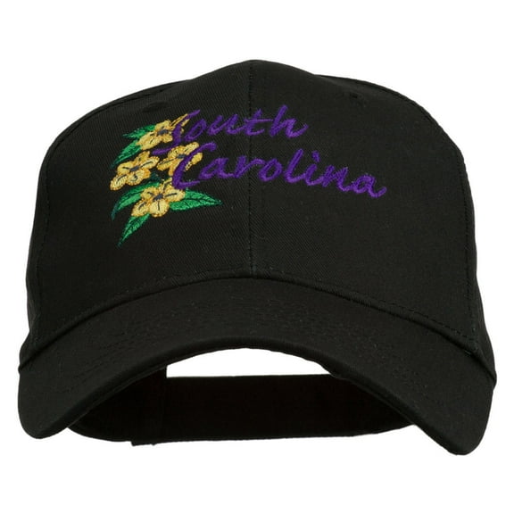 USA State South Carolina Flowers Embroidered Cotton Cap - Black OSFM