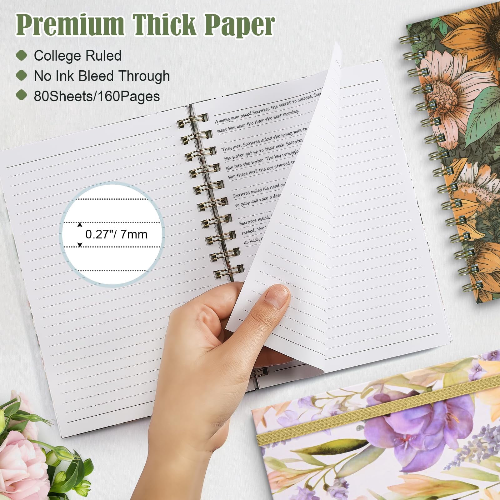 OMEYA Spiral Notebook 4 Pack, Lined Journal A5 Size, Hard Cover Spiral Notebook, Journals for Writing With 2 Pockets, College Ruled Notebook, Spiral Journals for Women