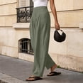 thumbnail image 7 of Only Moment Trendy Boho Linen Pants Lightweight Casual Pants Casual Drawstring Flowy Pants Wide Leg Summer Beach Linen Trousers with Pockets Green,M, 7 of 7
