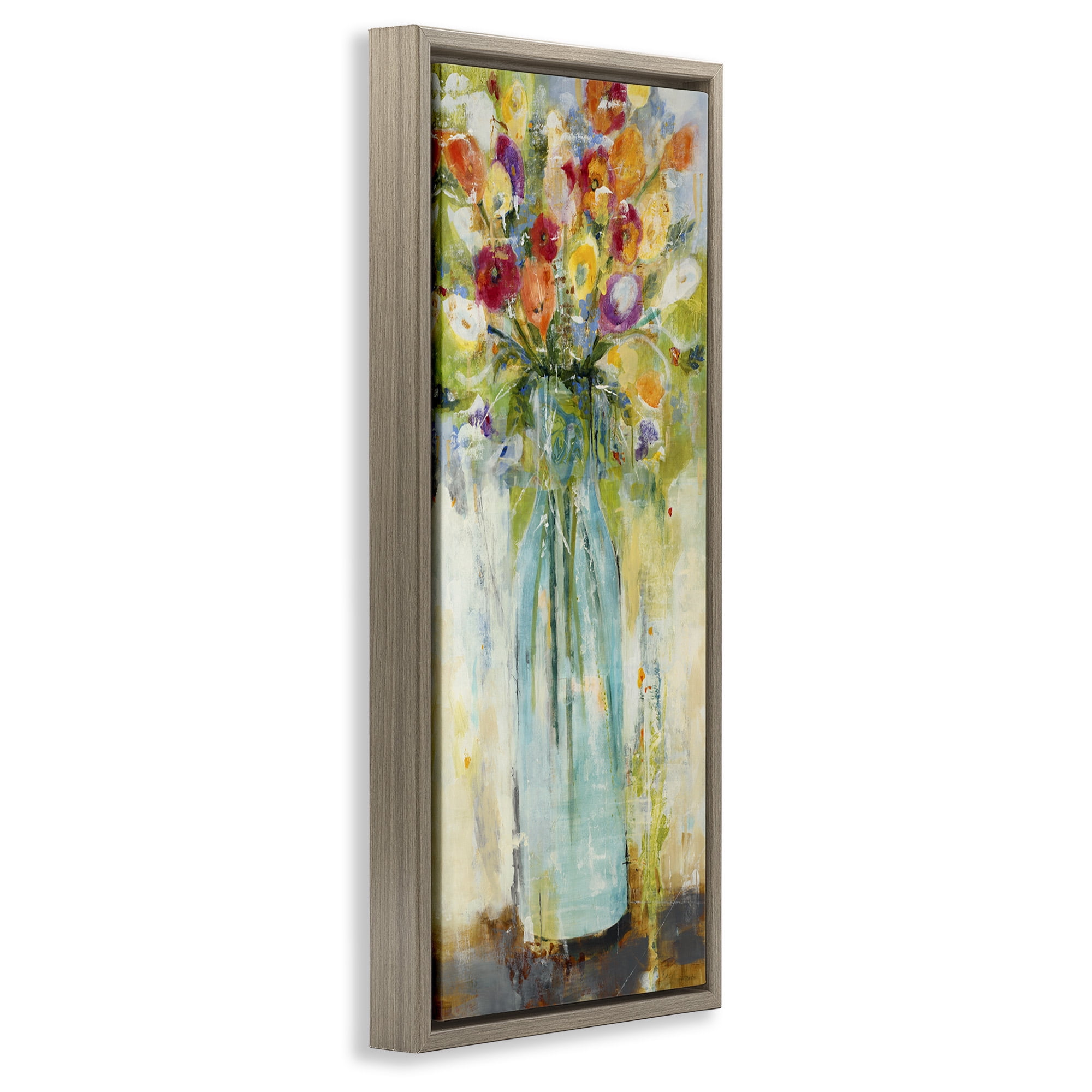 Stupell Industries Rustic Spring Bouquet Abstraction Botanical & Floral Painting Brown Floater Framed Canvas Art Print Wall Art, 15 x 31