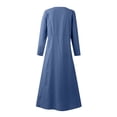 thumbnail image 5 of Robes Mode Femme Manches Longues Couleur Unie Coton Lin Col Rond Robe avec Poches Combinaison Robe en Liquidation, 5 of 5