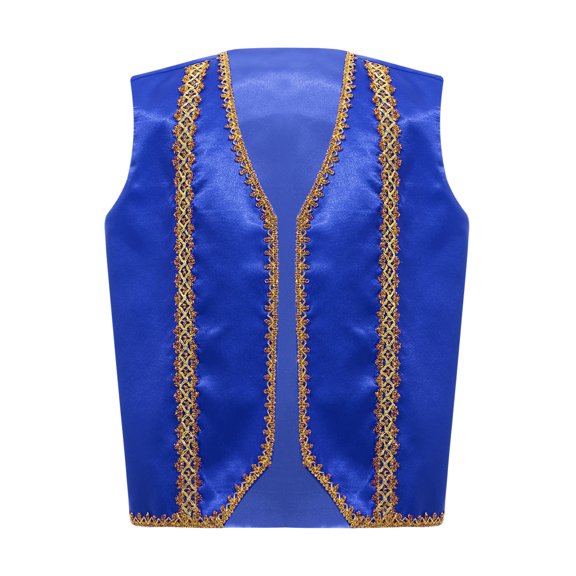 CHICTRY Kids Boys Medieval Steampunk Waistcoat Halloween Arabian Prince Costume Vest Golden Trim Jacket Royal Blue 6
